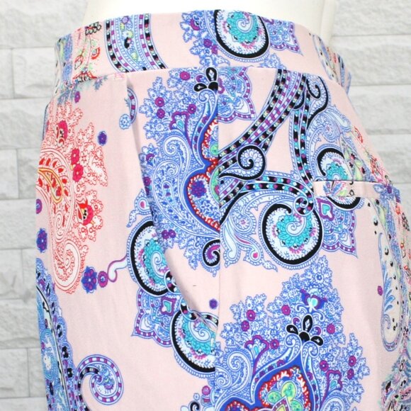 EXPRESS Joggers Pants Paisley Jersey Pleated Loungewear Floral Boho Blue Small - Picture 4 of 15